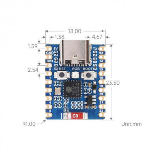 Carte de développement Waveshare ESP32-C6 Mini WiFi 6 et Bluetooth 5 à double processeur, spécifications : Zero-M SW47021862-09